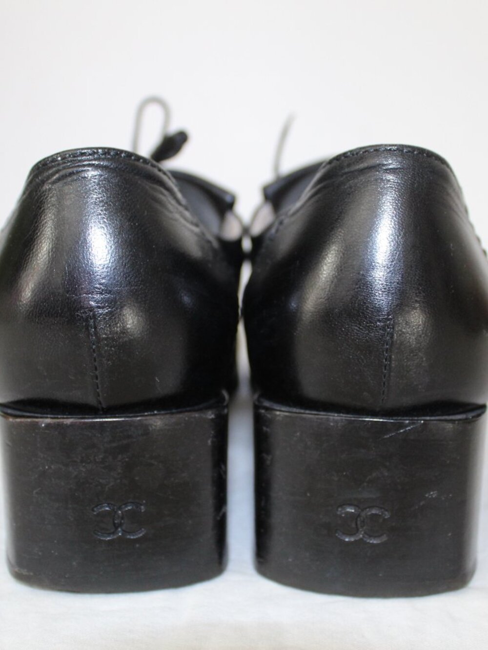 Chanel Vintage Square Toe Loafers Fringe Accent CC Toe Cap Block Heel 40.5 10.5 - Picture 6 of 13